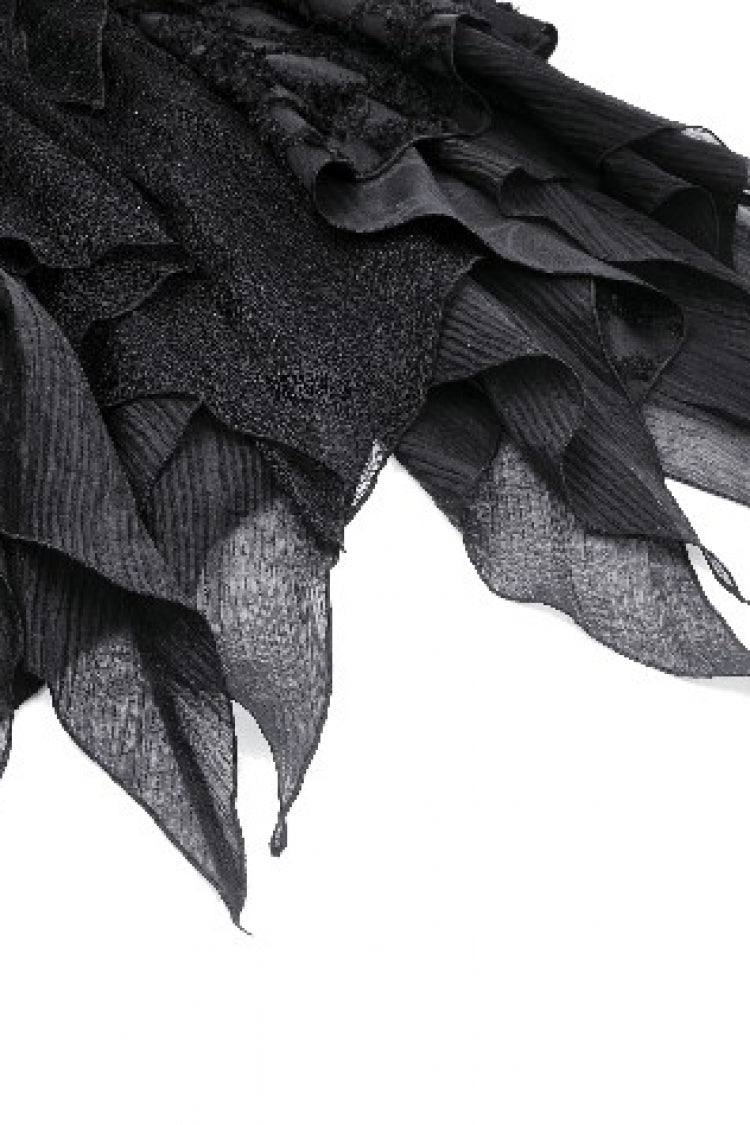 Black Women's Gothic Punk Multi-Layered Irregular Handkerchief Hem Lace Skirt - Product - 15