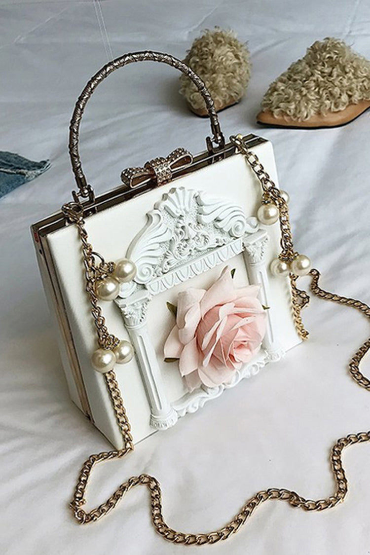 Rose Pearl Chain Retro Gothic Lolita Shoulder Bag - White - 2