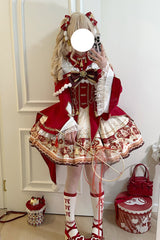 Red [New Year] Print Ruffle Bowknot Lace-Up Sweet Chinese Style Lolita Jsk Dress - Product - 2