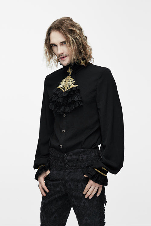 Black Chiffon Chest Embroidery Lace Sleeves Mens Gothic Blouse - Product - 2