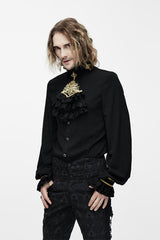 Black Chiffon Chest Embroidery Lace Sleeves Mens Gothic Blouse - Product - 2