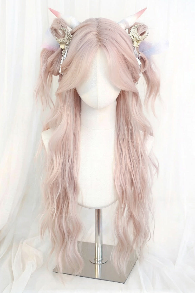 Light Purple Pink Eight Bangs Long Curly Sweet Lolita Wigs - Light-Purple-Pink - 1