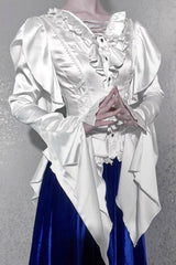 [Echoes of the Deep Sea] Long Hime Sleeves Ruffled Bow Lace-Up Gothic Ouji Lolita Blouse 4 Colors - Product - 14