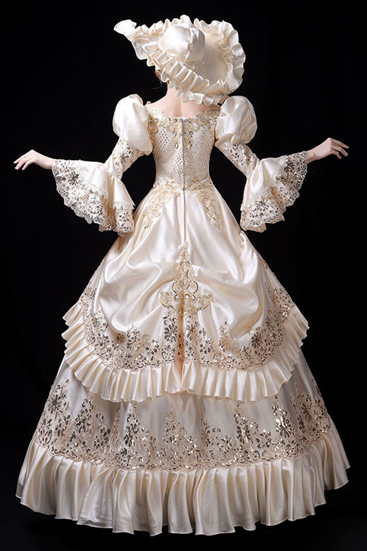 Champagne Court Style High Waisted Ruffled Multi-Layer Victorian Lolita Prom Dress - Product - 5
