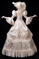 Champagne Court Style High Waisted Ruffled Multi-Layer Victorian Lolita Prom Dress - Product - 5