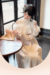Pink [Little Love Song] Stand Collar Off Shoulder Long Sleeves Lace Sweet Japanese Elegant Lolita Long Dress - Product - 5