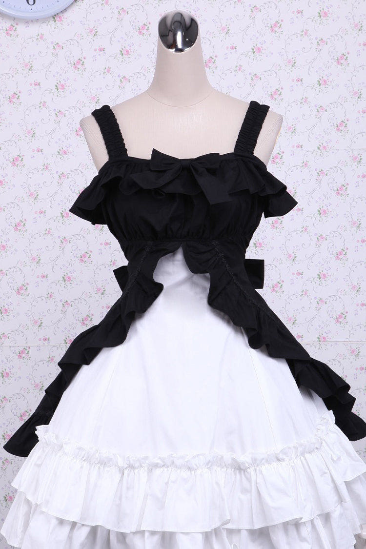 Black/White Cotton Multi-Layer Bowknot Cardigan Classic Lolita Dress - Black/White - 1