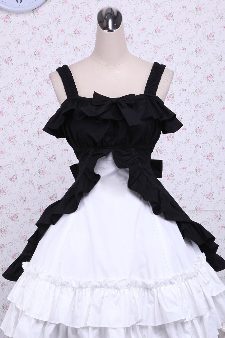 Black/White Cotton Multi-Layer Bowknot Cardigan Classic Lolita Dress - Black/White - 1