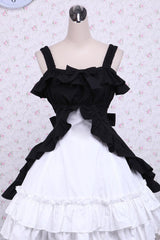 Black/White Cotton Multi-Layer Bowknot Cardigan Classic Lolita Dress - Black/White - 1