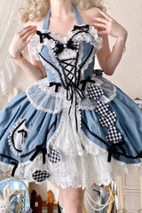 Blue Ruffle Bowknot Lace Sweet Chinese Style Elegant Princess Lolita Skirt (Includes Tops) - Product - 7