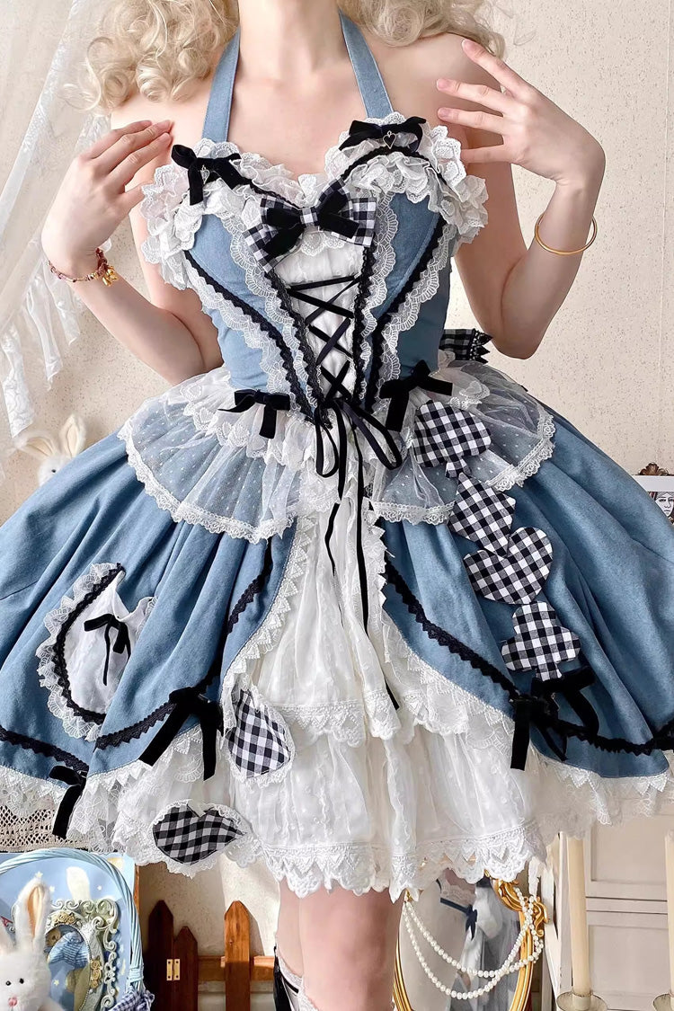 Blue Ruffle Bowknot Lace Sweet Chinese Style Elegant Princess Lolita Skirt (Includes Tops) - Product - 7