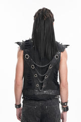 Black Stand Collar Sleeveless Rivets Chain Rings Men's Gothic Vest - Product - 3