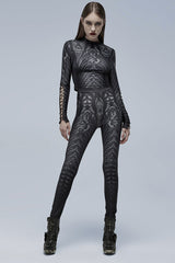 Skull Print Slim Sheer Women's Gothic Leggings 2 Colors - Product - 11