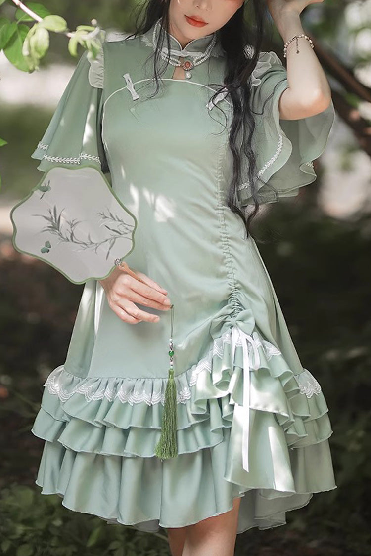 Green Han Element Chinese Style Cheongsam Sweet Lolita Dress - Green - 1