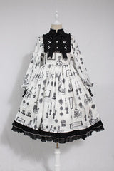 White Christian Pious Duck Print Long Sleeves Bowknot Sweet Lolita OP Dress - White - 1