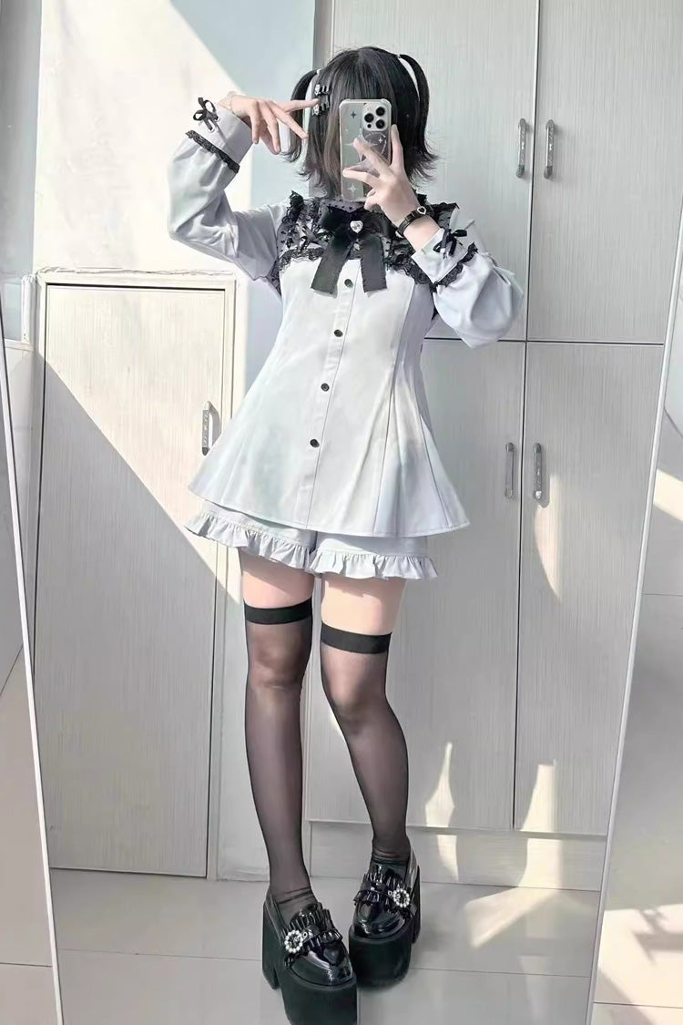 Heart Shape Print Bowknot Lace Sweet Jirai Kei Dress 2 Colors - Product - 6