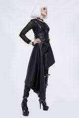 Black Zipper Up Asymmetric Sleeveless Womens Punk Rock Mid Length Leather Dress - Product - 4