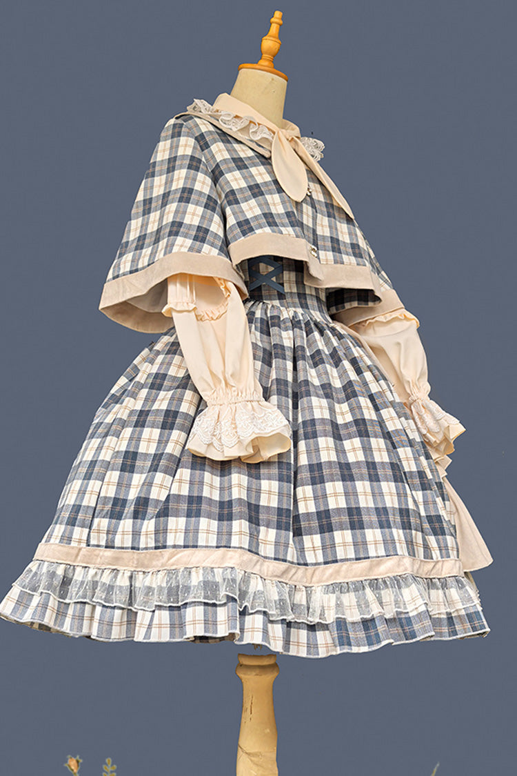 Grey/Blue [Morning Tune] Sleeveless High Waisted Print Ruffle Asymmetric Sweet Lolita Strap Dress - Product - 14