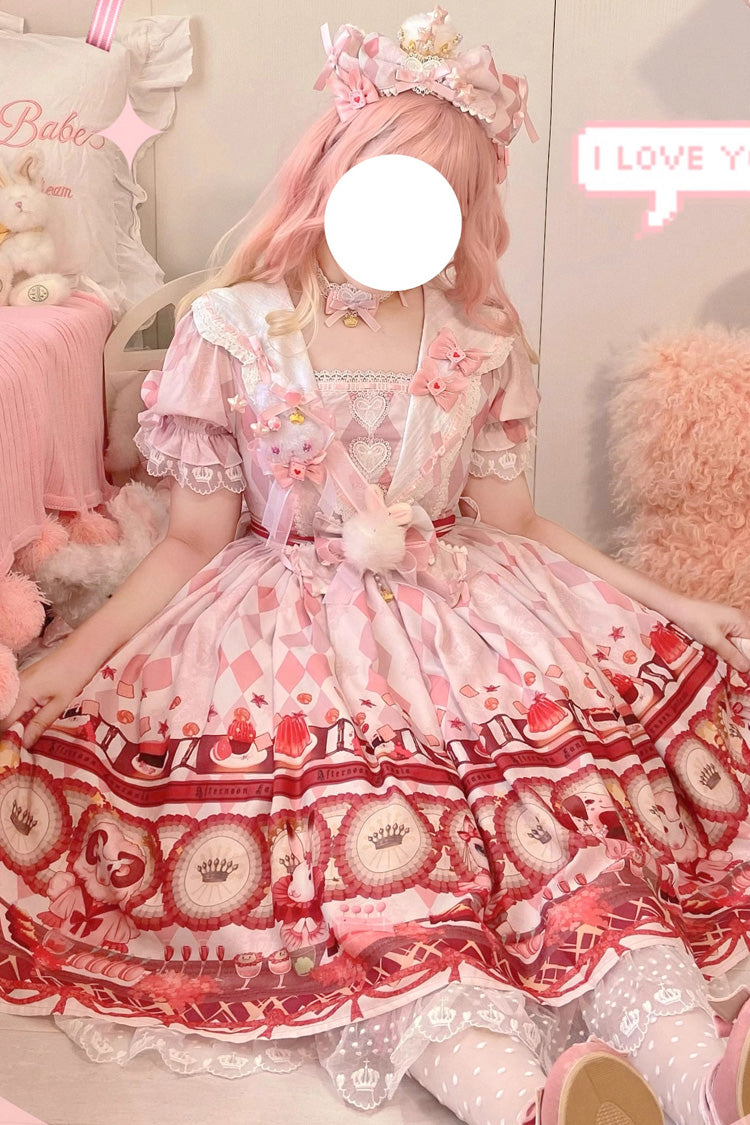 White [Afternoon Fantasia] Print Ruffle Bowknot Sweet Lolita Jsk Dress - Product - 5
