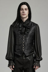Black V Collar Jacquard Lace-Up Men's Gothic Vest - Black - 1