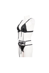 Black Stretch Magic Bright Leather Rope Women's Punk Interesting Underwear Set - Product - 7