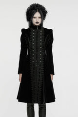 Black Long Puff Sleeves Floral Embroidery Women's Gothic Coat - Black - 1