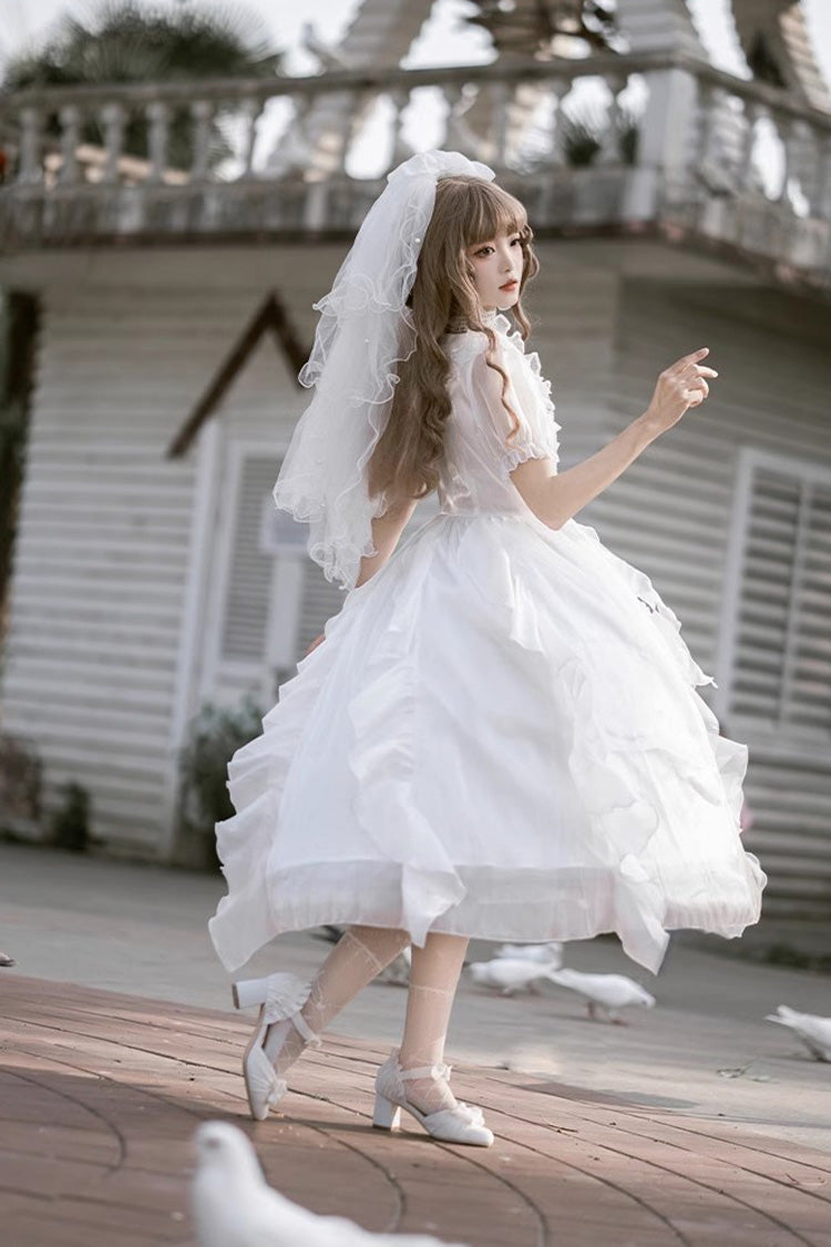 White Ode to Floating Lights Fantasy Fairy Short Sleeves Ruffle Sweet Elegant Lolita Dress - Product - 9