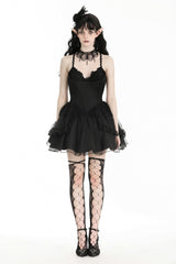 Black V Collar Sleeveless Multi-Layered Lace Trim Lace-Up Women's Gothic Party Slip Graduation Dress - Product - 5
