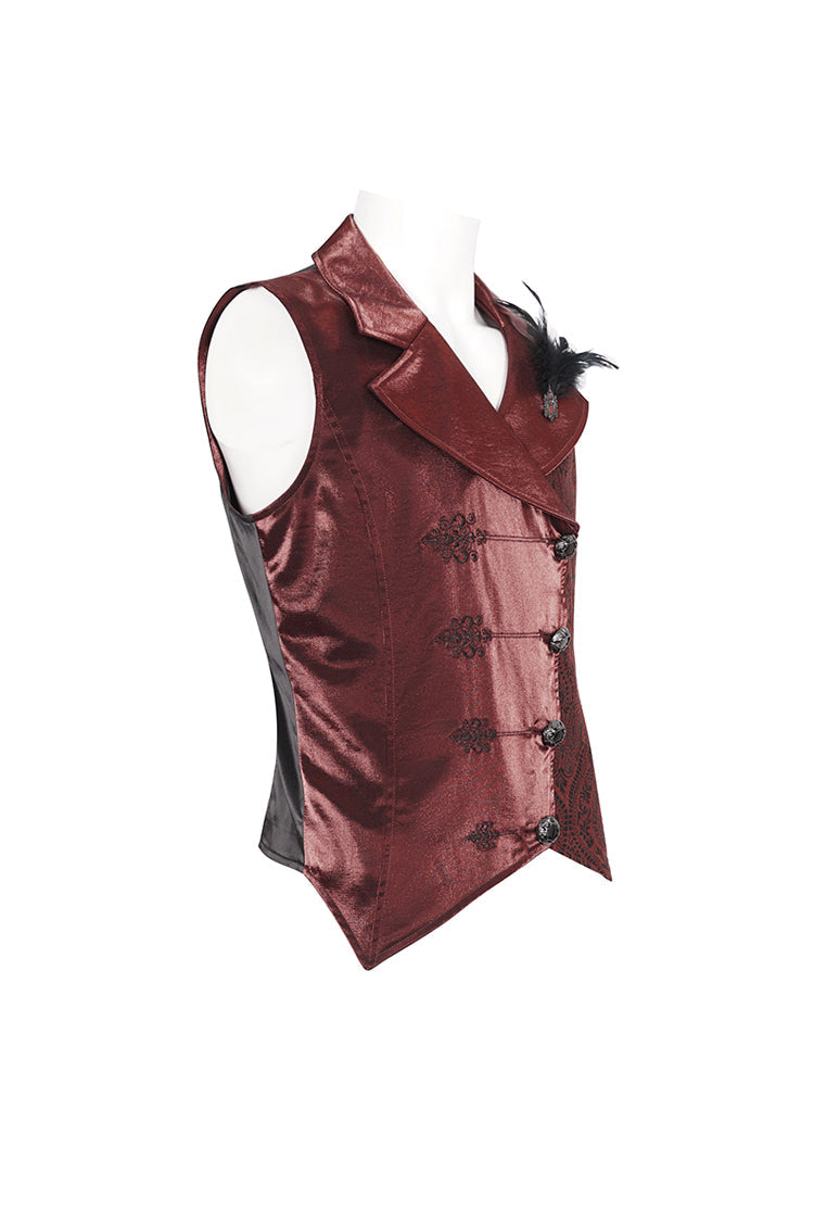 Red Embossed Feather Men's Gothic Waistcoat - Product - 8
