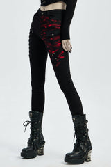 Buttonhole Drawstring Stitching Lace-Up Mesh Women's Steampunk Skinny Jeans Pants 2 Colors - Product - 2