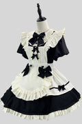 Black/White Short-Sleeve Ruffle Bow Lace Plus-Size Sweet Maid Lolita Dress Set front view