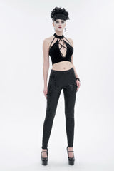 Black Stretch Pentagram Knit Special Print Women's Gothic Leggings - Product - 5