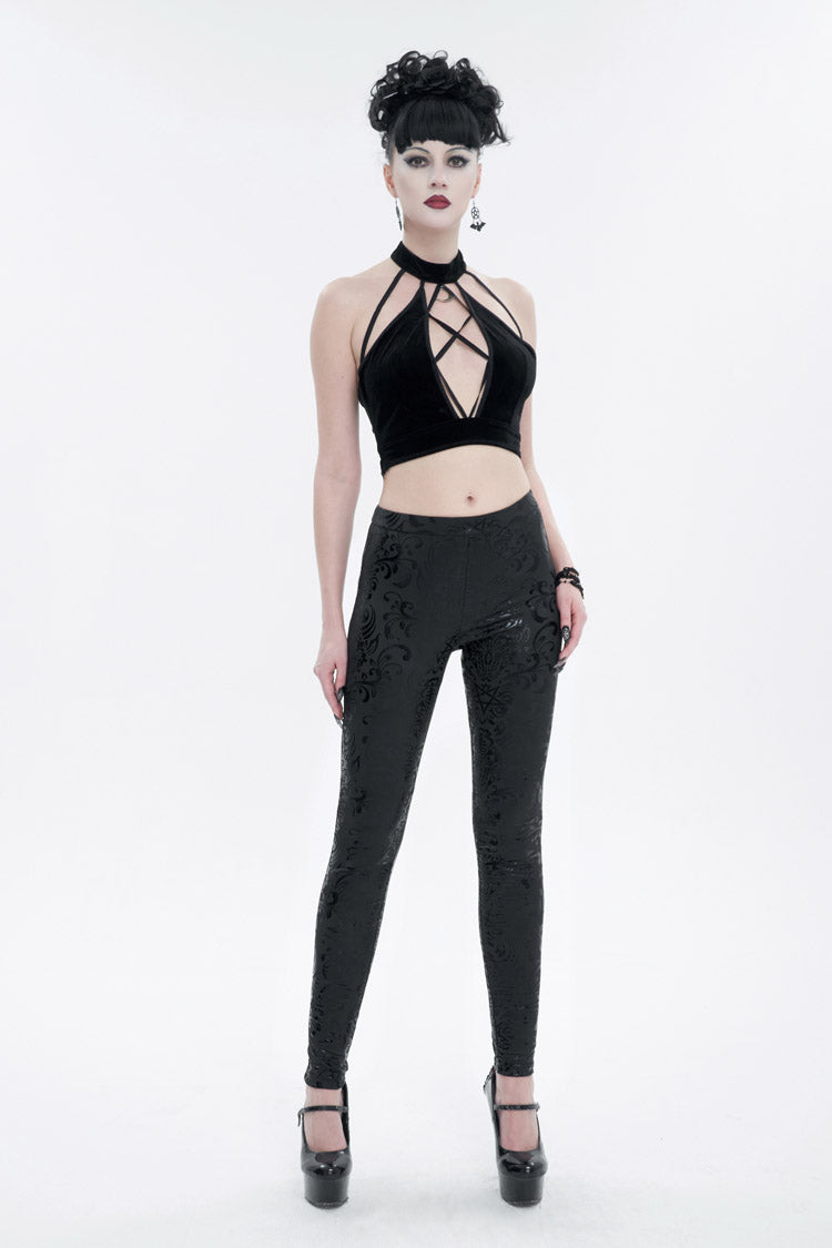 Black Stretch Pentagram Knit Special Print Women's Gothic Leggings - Product - 5