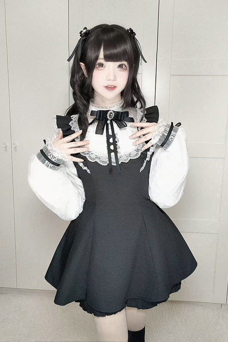 [First Love Contract] Print Bowknot Lace Gothic Jirai Kei Dress Set 4 Versions - Product - 6