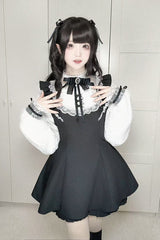[First Love Contract] Print Bowknot Lace Gothic Jirai Kei Dress Set 4 Versions - Product - 6