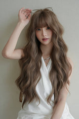 Soft Korean Natural Fluffy Air Bangs Romantic Long Wavy Daily Sweet Lolita Wig 2 Colors - Product - 7