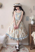 Cat Rose Tea mouwloos print ruche strik zoete trui (set) vooraanzicht