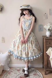 Cat Rose Tea mouwloos print ruche strik zoete trui (set) vooraanzicht