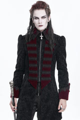 Black/Red Lapel Collar Long Sleeves Crochet  Men's Gothic Jacket - Product - 3