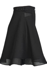 Black Chiffon Plaid Large-Hole Mesh Stitching V-Word Segmentation Design Sun-Hem Women's Punk Skirt - Product - 5