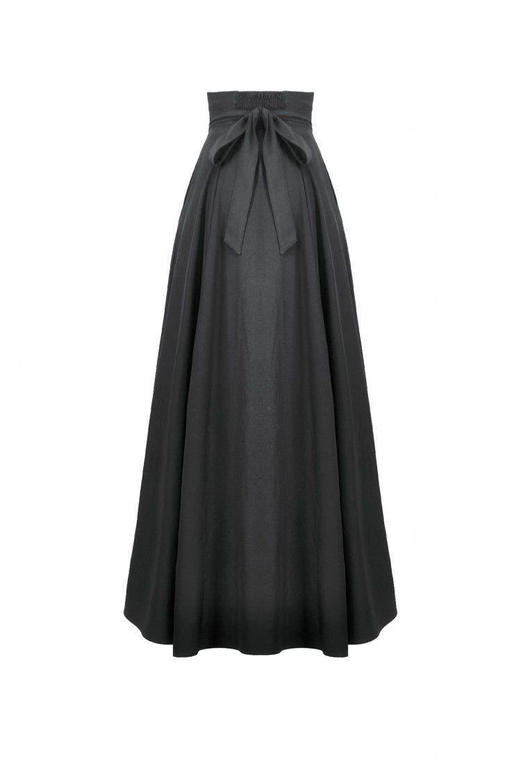 Black Embroidered Lace Trim Pleated Women's Gothic Maxi Skirt - Product - 11