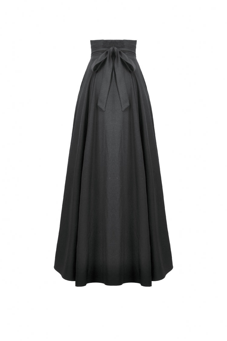Black Embroidered Lace Trim Pleated Women's Gothic Maxi Skirt - Product - 11