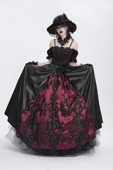 Black/Red Off Shoulder Embroidery Stitching Lace Women's Gothic Dress - Product - 6