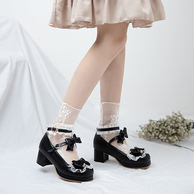 Bowknot White Frills Sweet Lolita High Heel Shoes - Product - 7