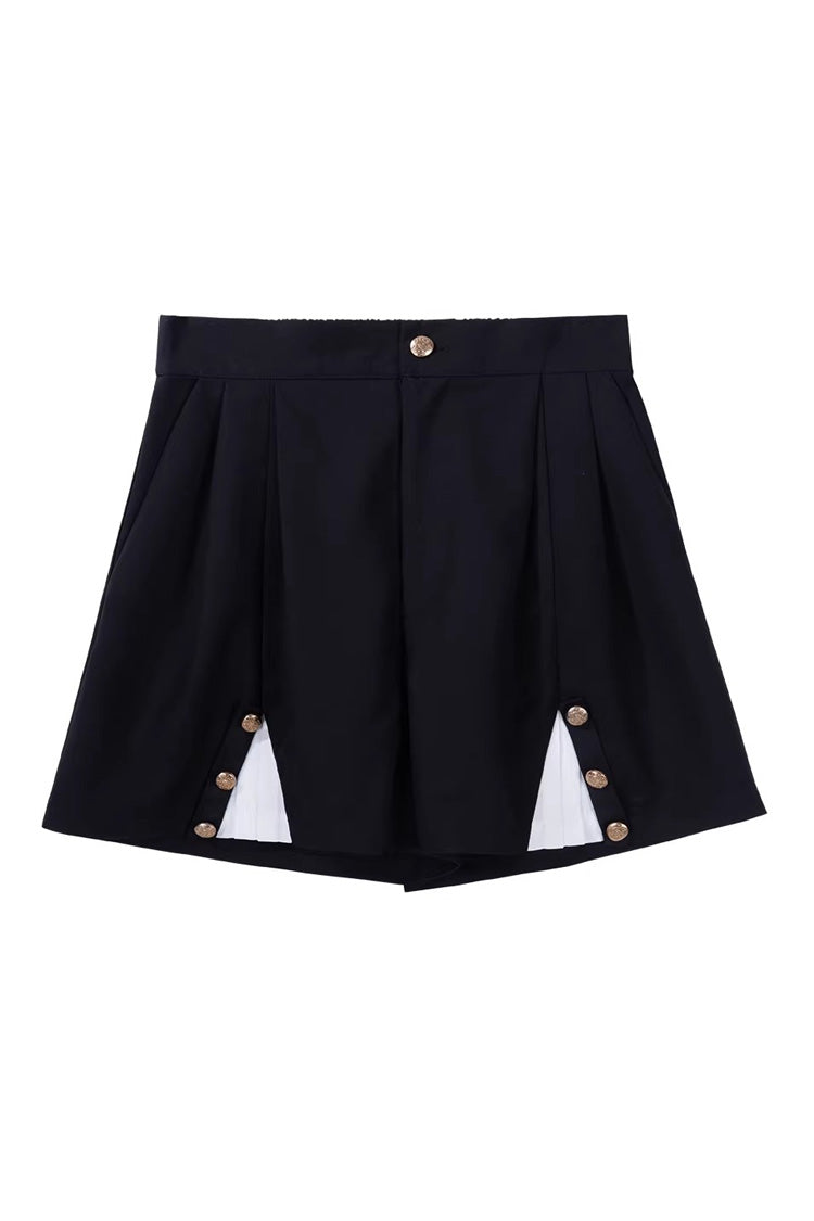 Black/Green [Anlexia Bookstore] Square Collar Short Sleeves Embroidered Studded Gothic College Style Prince Handsome Ouji Lolita Set - Shorts(Only) - 13
