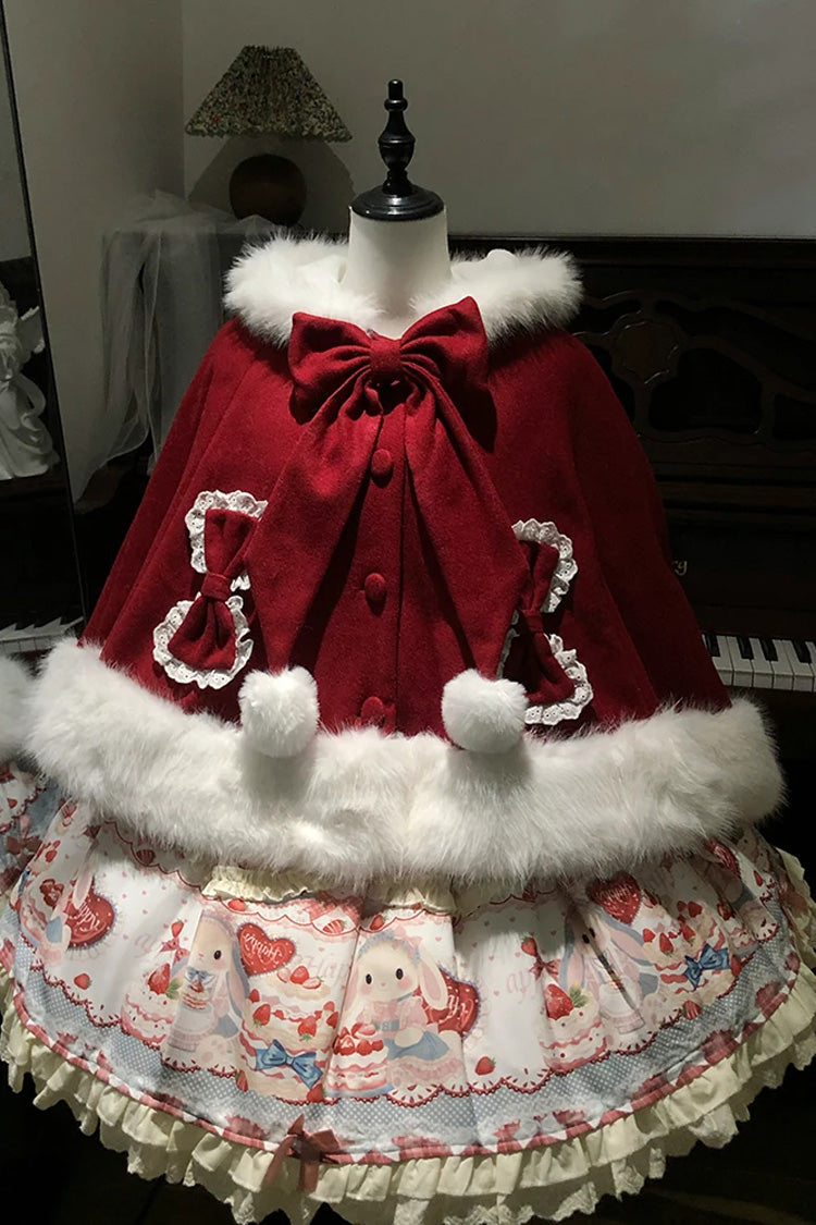 Sweet Fluffy Multi-Layered Ruffled Bow Lolita Cloak Coat 2 Colors(Red, White) - Black - 2