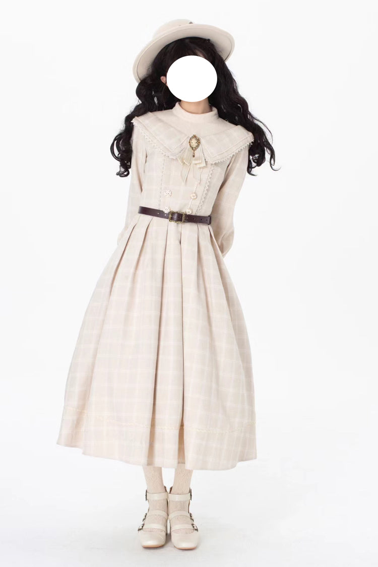 Apricot [Fontainebleau] Long Sleeves Plaid Print Bowknot Elegant Sweet Lolita Dress - Product - 9