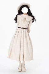 Apricot [Fontainebleau] Long Sleeves Plaid Print Bowknot Elegant Sweet Lolita Dress - Product - 9