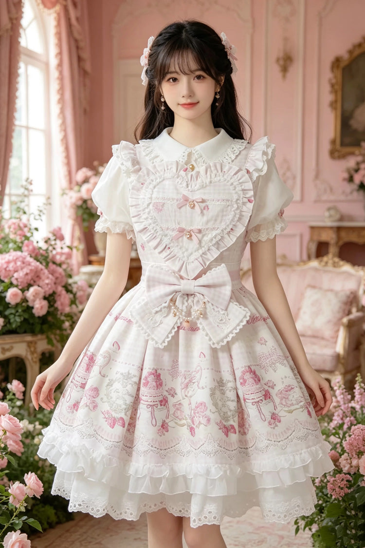 Jirai Kei Lapel Collar Short Sleeves Printed Bow Sweet Plus Size Dress 3 Colors - Product - 6