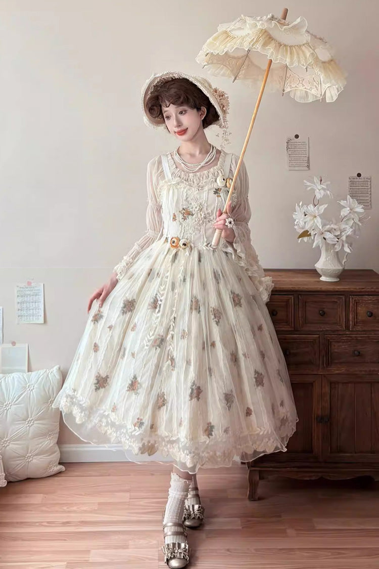 Apricot [Chloris] Printed Embroidered Lace Sweet Lolita Jsk Dress - Product - 3
